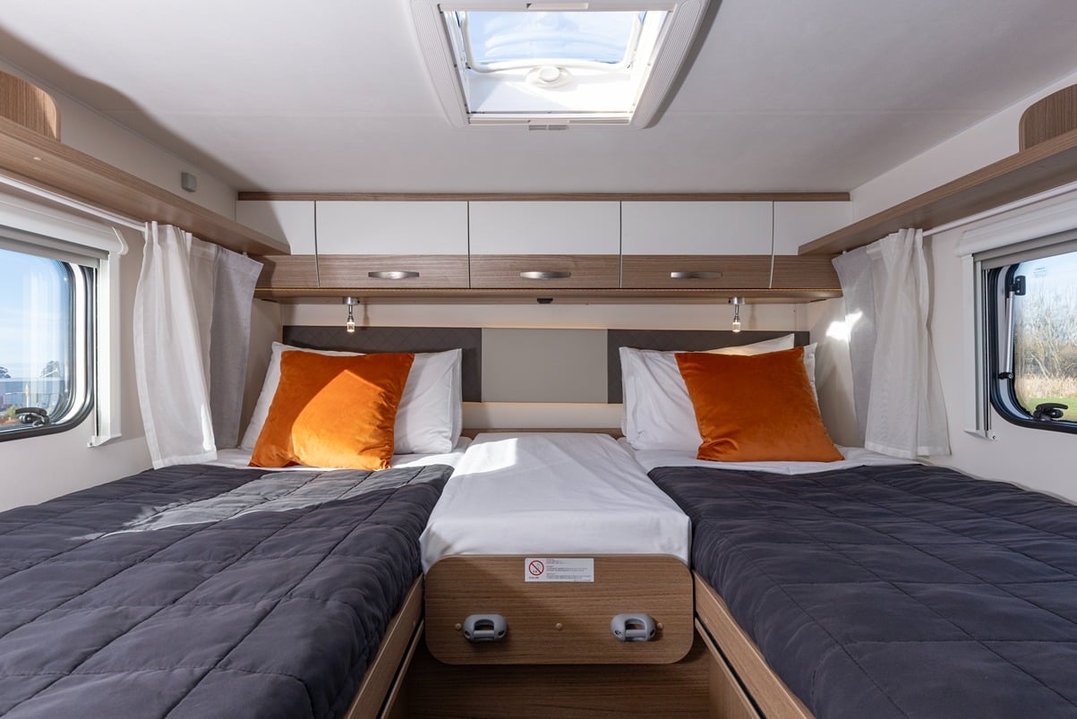 Rear beds in twin single configuration, can also be made into a king