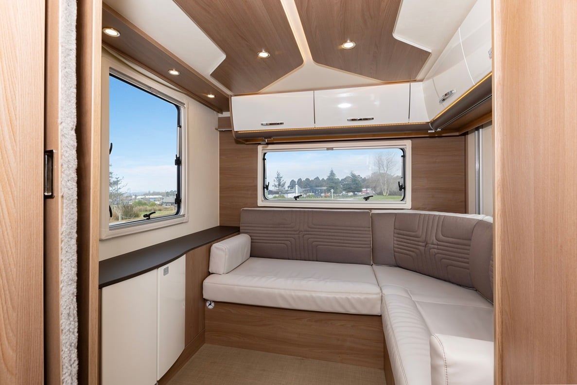 Lounge area at rear of motorhome