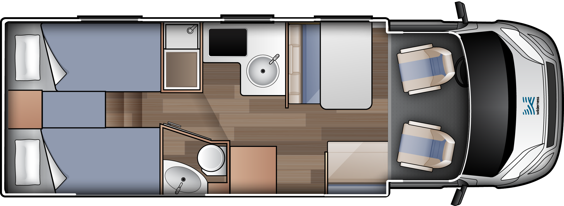 King/Twin for 4 - Four Person Campervan | Wilderness Motorhomes - Interior #1