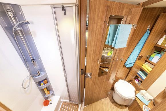 Separated shower and bathroom