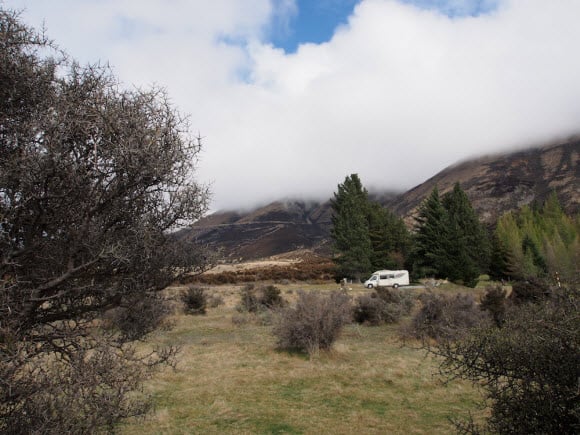 Wilderness campervan parked by Lake Ohau