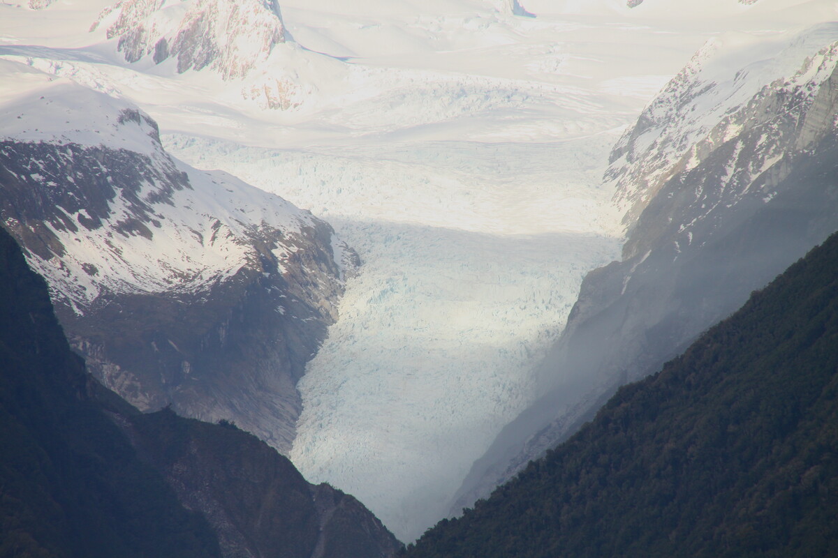 Fox Glacier from a faraway viewing park-up spot